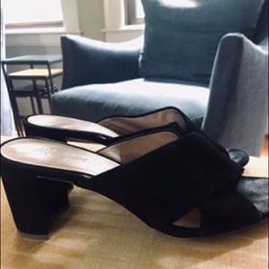 Suede peep-toe heals